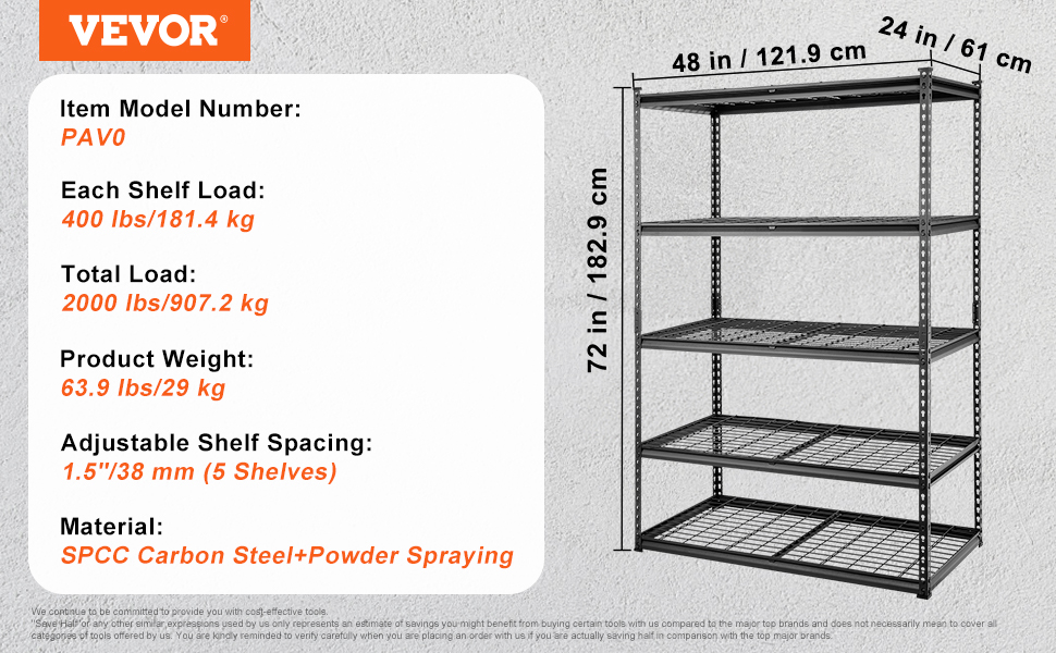 VEVOR Storage Shelving Unit, 5Tier Adjustable, 2000 lbs Capacity, Heavy Duty Garage