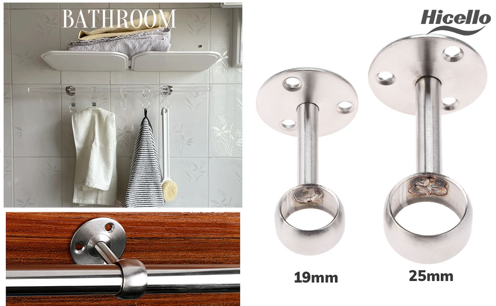Hicello 25mm Curtain Pole Brackets, Stainless Steel Wardrobe Rail