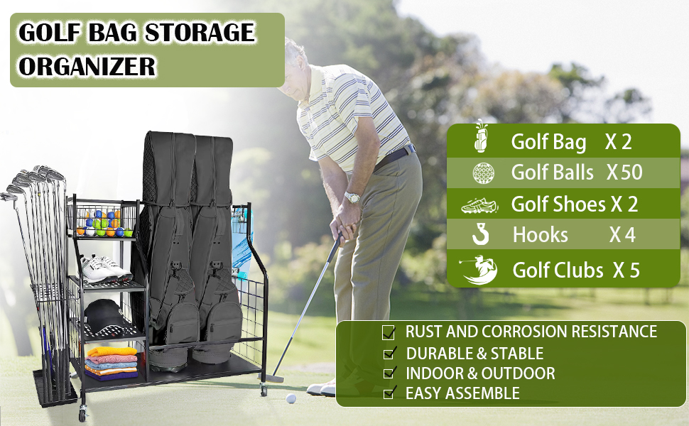 Golf Bag Storage Rack for Garage, Golf Bag Organizer, Golf Bag Stand, Golf Storage