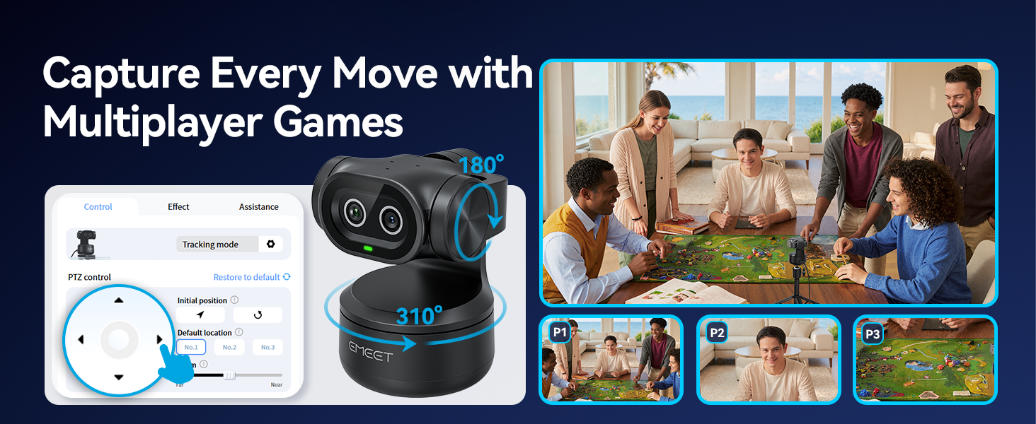 Preset positions switch angles instantly and fine-tuning ensures perfect framing EMEET PIXY webcam