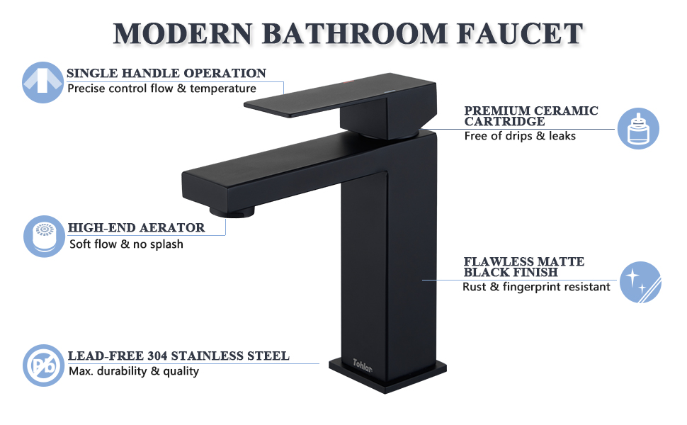 Tohlar Black Bathroom Faucet, Bathroom Faucets for Sink 1 Hole, Matte