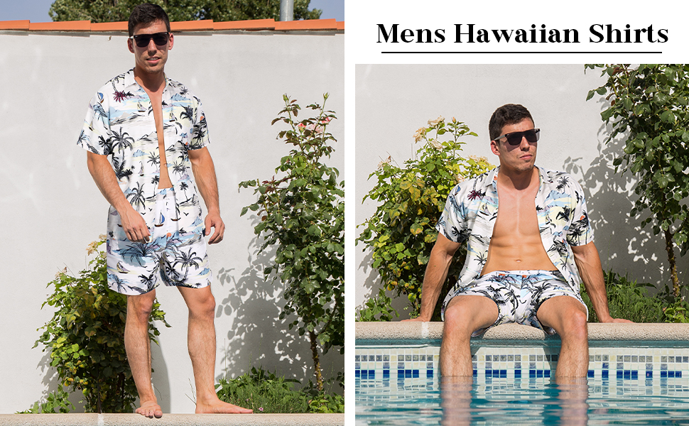 mens hawaiian shirts aMen's Hawaiian Shirts Casual Button Down Short Sleeve Shirts Set nd shorts set