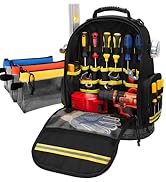 Trahzia Tool Backpack with Hard Bottom and 3 Pouches, Heavy Duty Tool Organizer Bag for Men Elect...