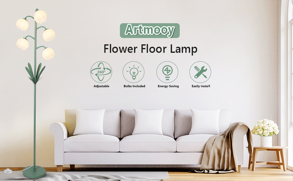 green floor lamps for living room, flower floor lamp for bedroom
