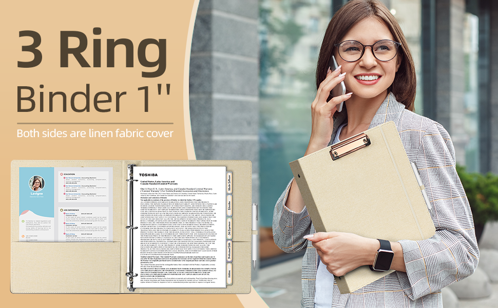 EYROZILL 3 Ring Binder, 1 Inch Linen Binder Organizer for