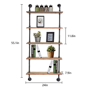 pipe shelves with wood planks