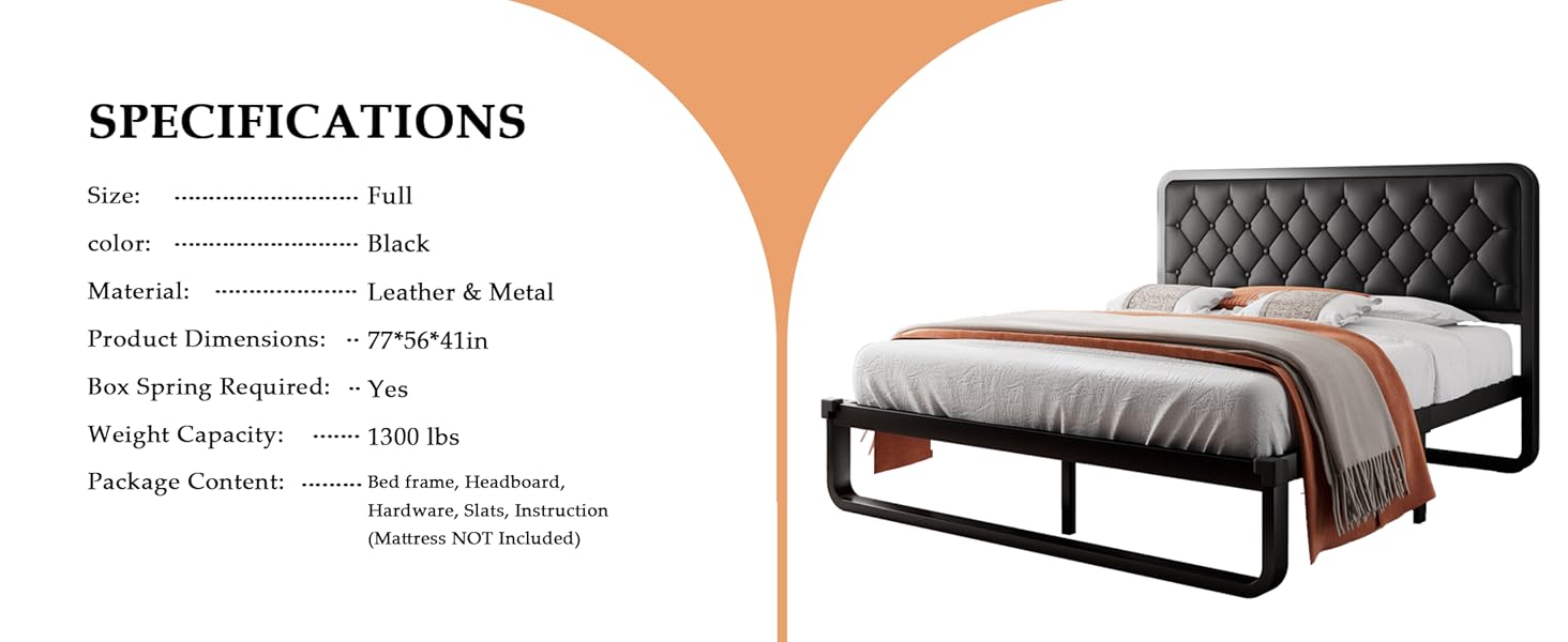 iPormis Full Metal Bed Frame with Faux Leather Headboard