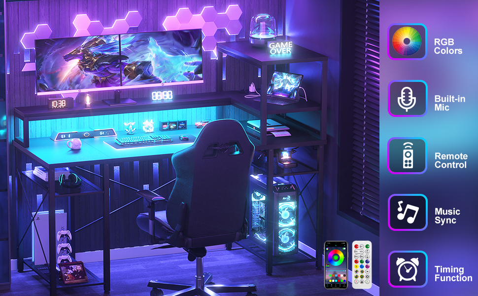 47 gaming desk computer desk table gaming desk with led light gaming desk with storage shelves