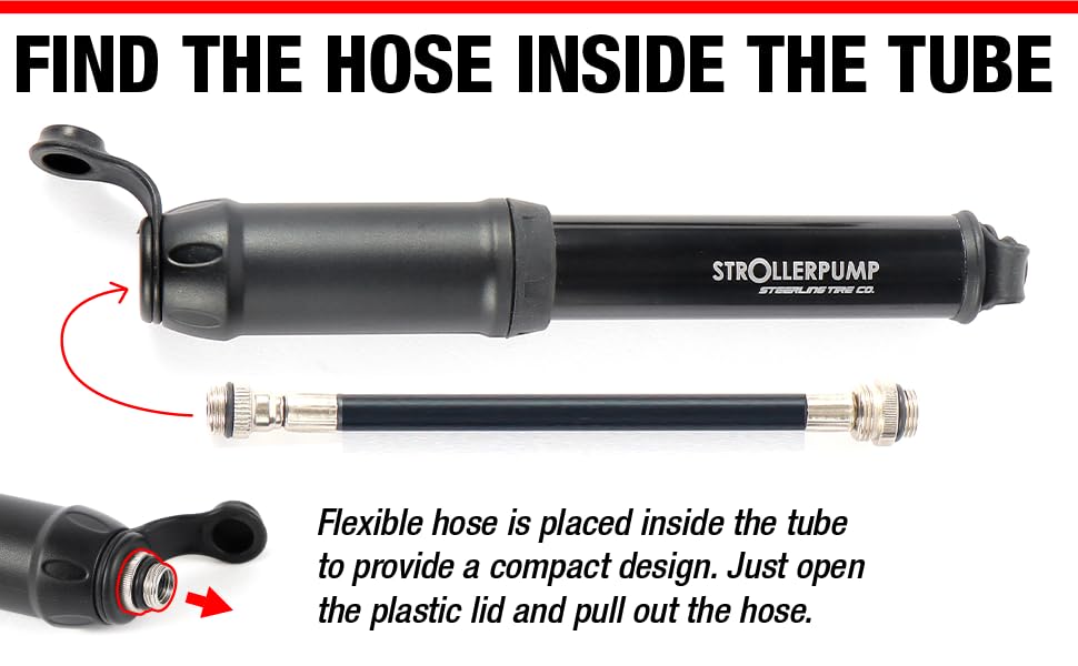 compact, stroller pump, steerling tire co, inflate inner tubes, wheels
