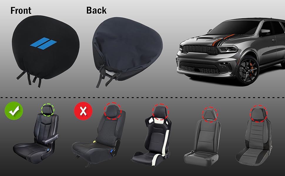 YOSRTER Headrest Covers for Dodge Charger Challenger Durango Accessories Soft Black