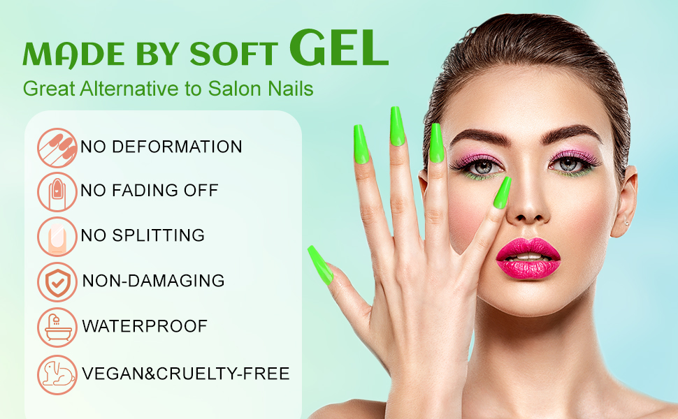 press on nails square long,green nails,fake nails,glue on nails,nails women false nails