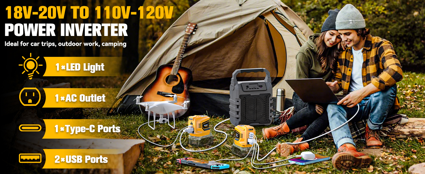 2PCS 200W Power Inverter for DeWALT 20V Battery