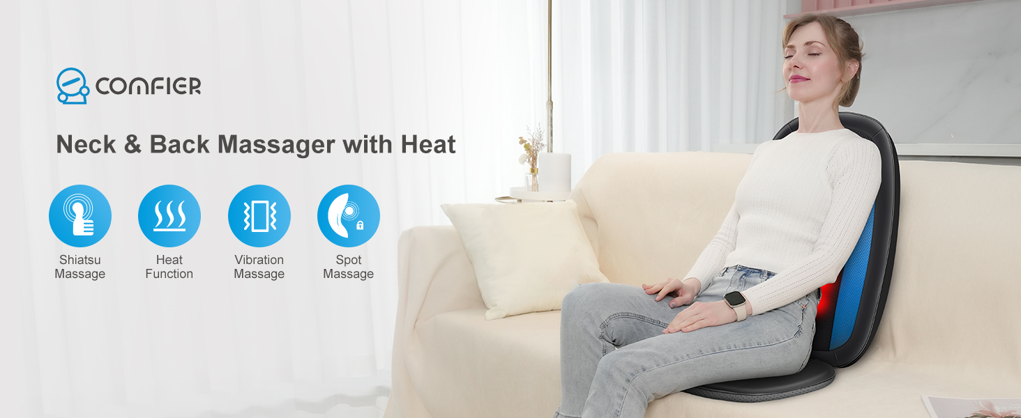 COMFIER Shiatsu Back Massager with Heat Deep Tissue Kneading Massage