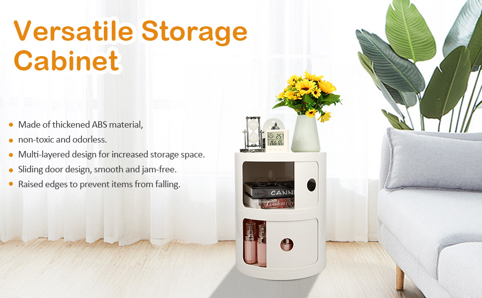 round nightstand,round side table with storage,small space storage,round table with drawer