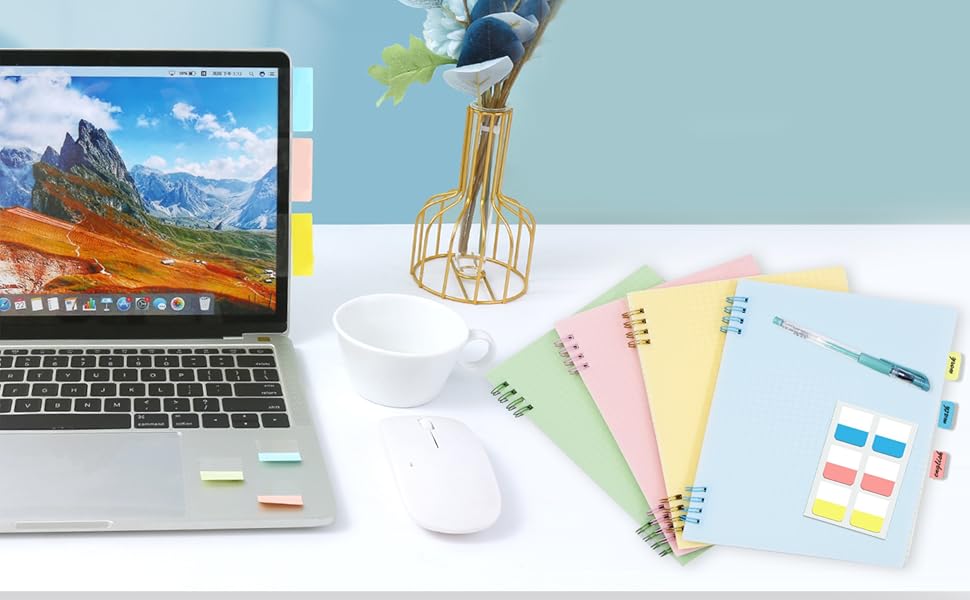 4 Pack A5 Grid Spiral Notebook with 60 Pcs Tabs, Aesthetic Graph Paper