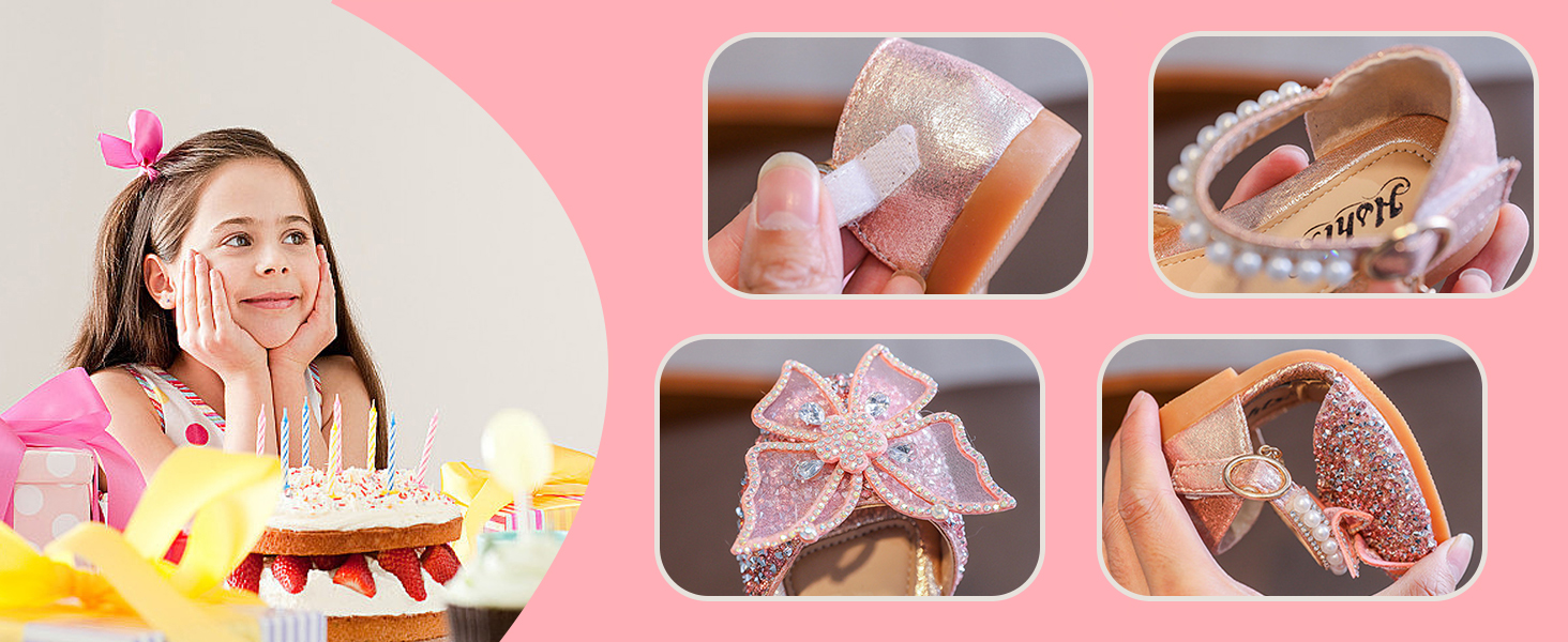 Girl Sandals Glitter Princess Shoes Dress Up Bling Bowknot Flats Comfort Mary Jane Dance