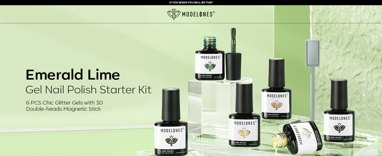 modelones Gel Nail Polish Set, 6 Colors Yellown Gold Green