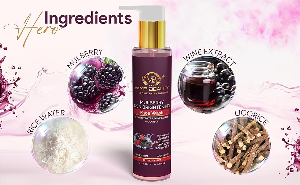 Mulberry Skin Brightening Face Wash rice water wine extract licorice ingredients