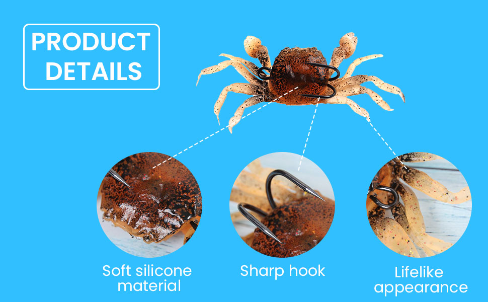 MISAZ Set of 8 Artificial Crab Baits,3D Simulation Crab Soft Lures with