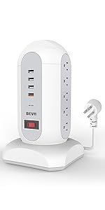 BEVA 15 outlets power strip tower with retractable cord