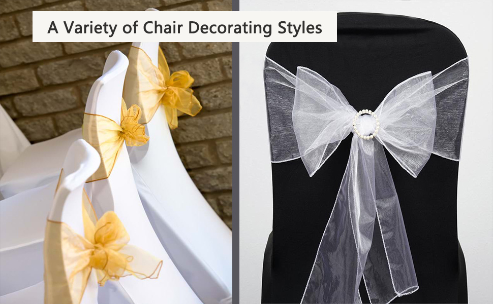 MAGTOWNE Organza Chair Sashes Ties 50 Pack Universal