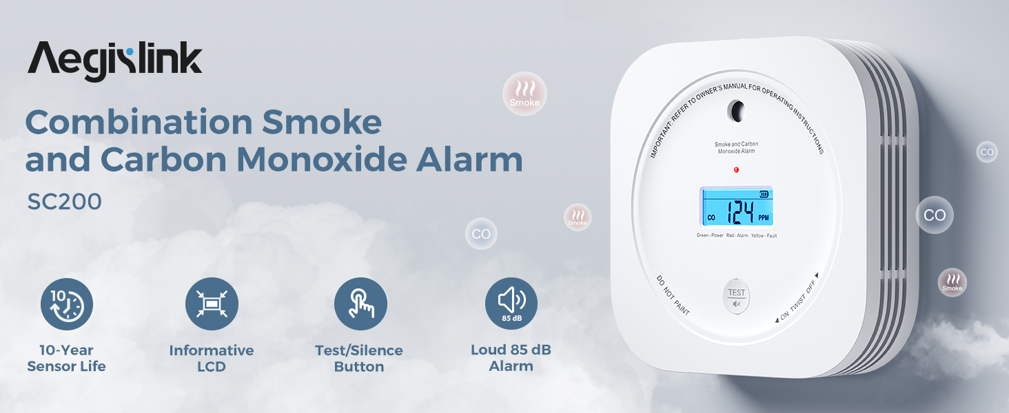 Smoke & Carbon Monoxide Alarm with Digital LCD Display, AEGISLINK