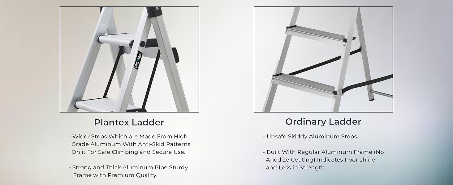 Plantex Premium Folding Aluminium Ladder for Home Use/Wide Anti Skid