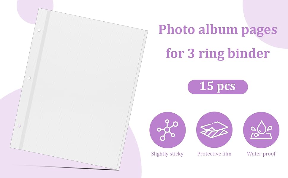 15 Sheets Photo Album Self Adhesive Pages for 3 Ring Binder Photo