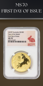 2023 P 1 oz Gold Australian Lunar Series III Year of the Rabbit Coin MS-70 NGC
