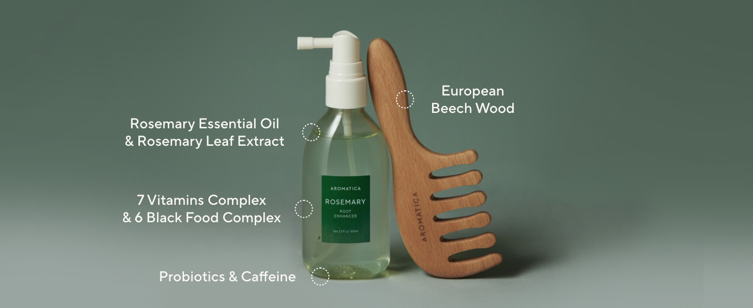 AROMATICA Rosemary Root Enhancer & Wooden Scalp Massager Set Hair Scalp Massager
