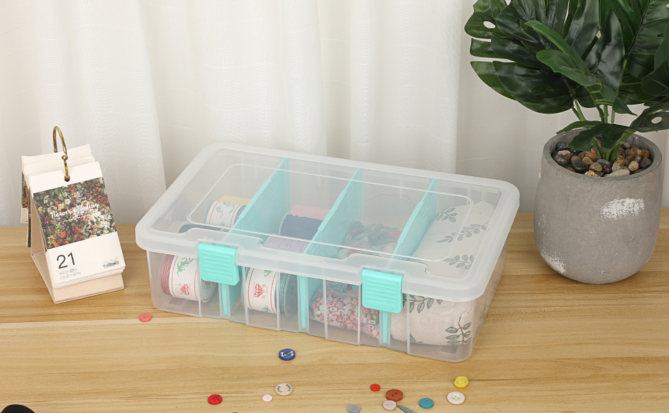 BSTKEY Plastic Clear Blue Storage Container Organizer Box, Home Utility