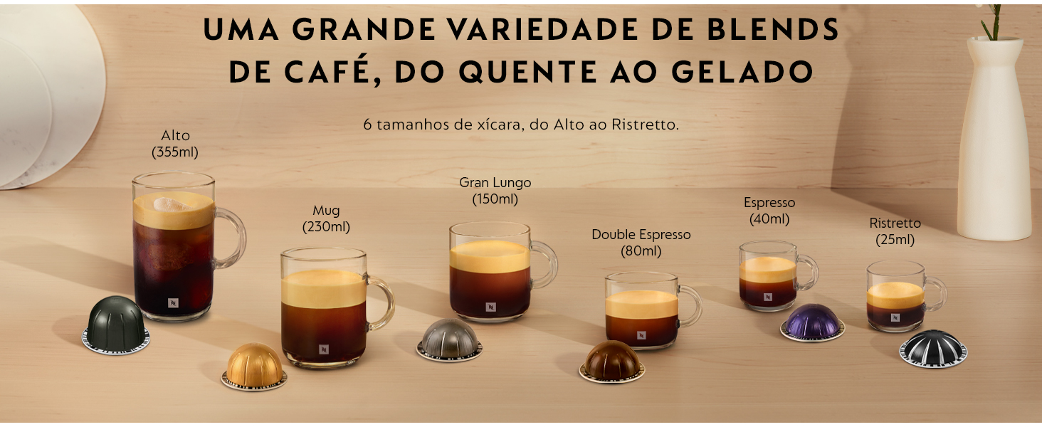 Uma grande variedade de blends de café, do quente ao gelado