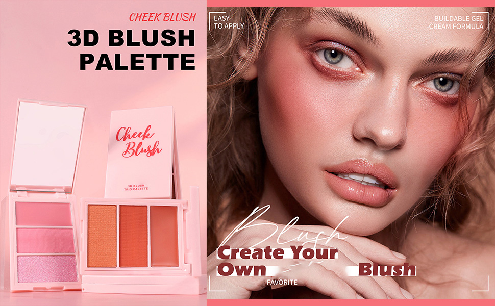 3D Blush Palette, Multi-Use Makeup Powder Blush Palette Cream Blush For Cheeks