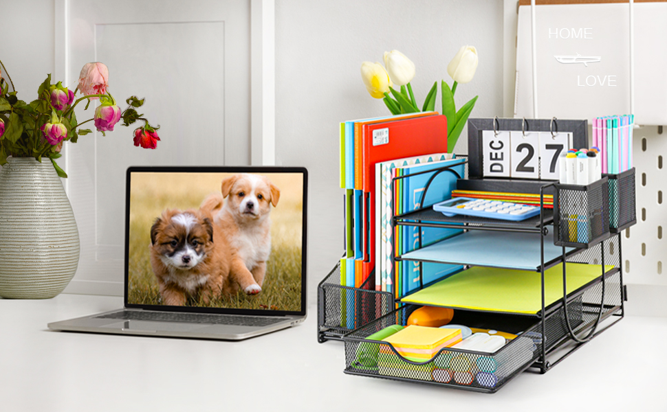 Desk Organizer with Magazine File Holder, 4Tier Letter