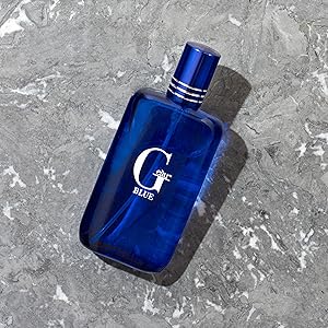 polo blue bottle on marble