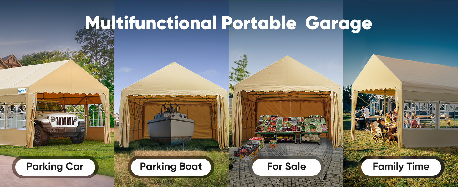Foldable carport with wheels and windows