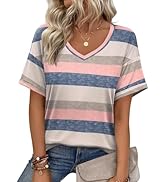 Zeagoo Womens Summer Tops Short Sleeve Casual Shirts Floral Tee Trendy 2025 Basics V Neck Plain T...