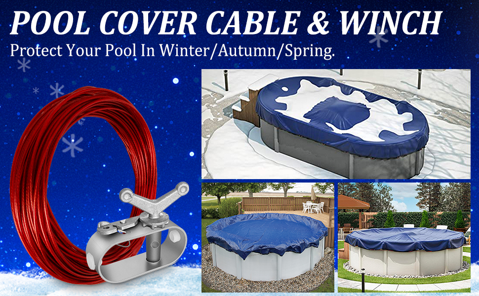 Belleone Swimming Pool Cover Cable and Winch Kit 100ft