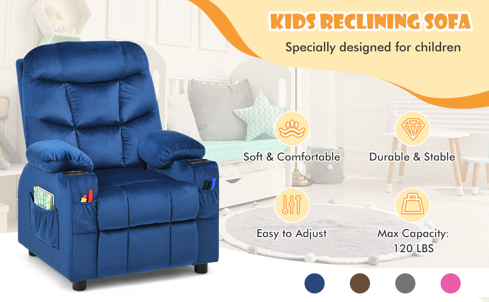 COSTWAY Larger Kids Recliner Chair, Adjustable Lounge Recliner w/ 2 Cup