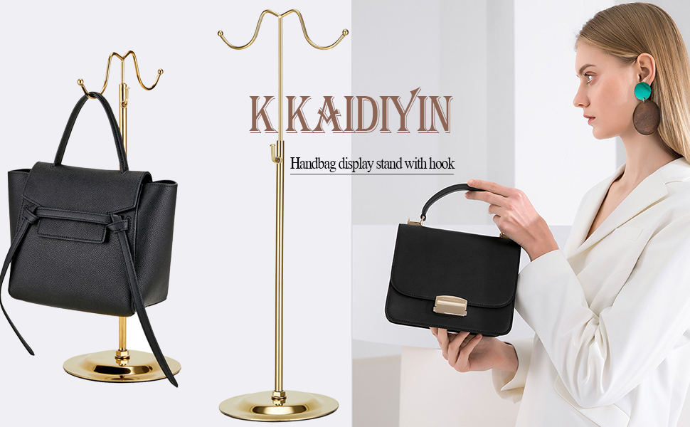 K KAIDIYIN Purse Display Stand Gold Stainless Steel Adjustable Double Hook Handbag