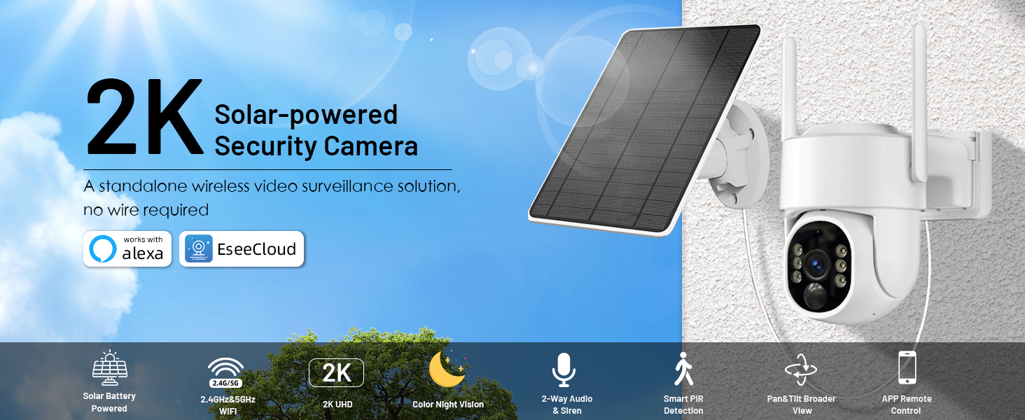 2K Solar-powered security cameras wireless outdoor