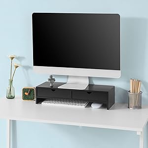 SoBuy Monitor Stand Riser 2 Drawers Computer Screen Riser Desk Organizer Black,BBF02-SCH 11 BBF02-SCH