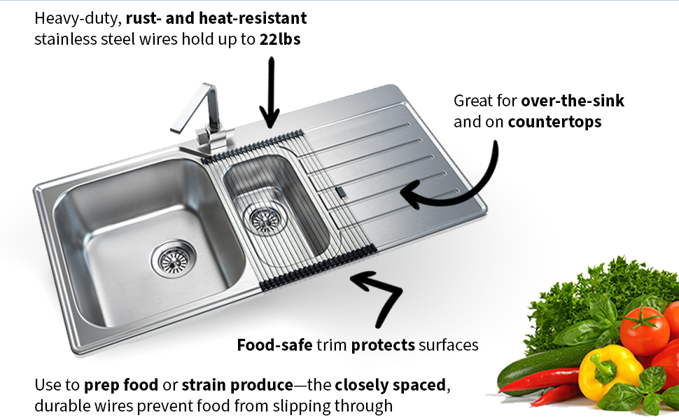 Farberware Roll up Dish Drying Over The Sink Rack Mat with Stainless