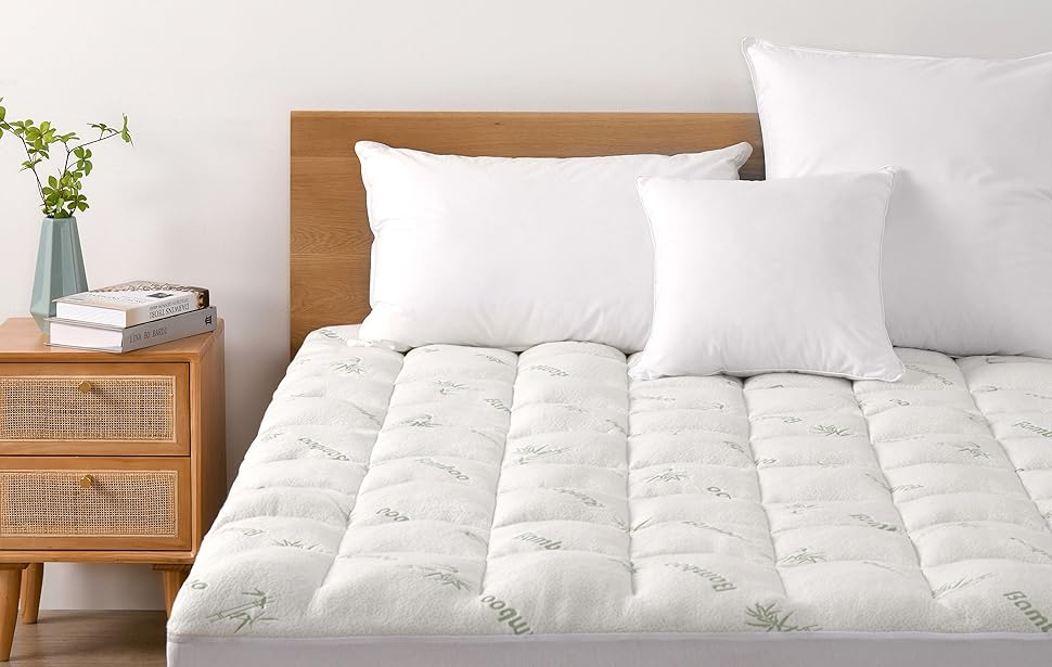 Dreamaker 1000gsm Bamboo Memory Resistant Ball Fibre Mattress Topper Covered Underlay Protector