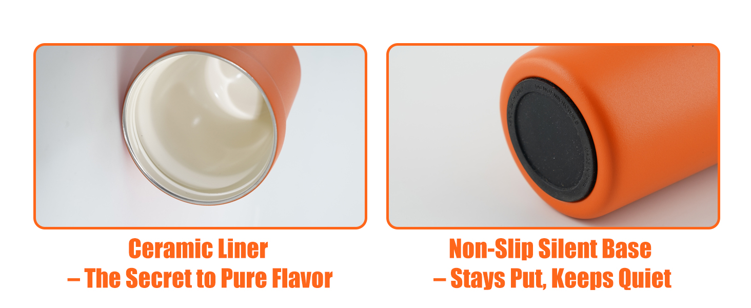 coffee tumbler with ceramic liner，Anti-slip rubber pad，termo para cafe with ceramic interior