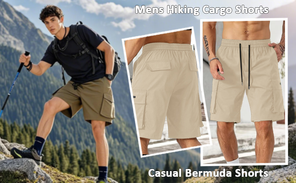 Mens Cargo Shorts Elastic Waist Running Hiking Work Bermuda Shorts Knee Length Casual Summer Clothes