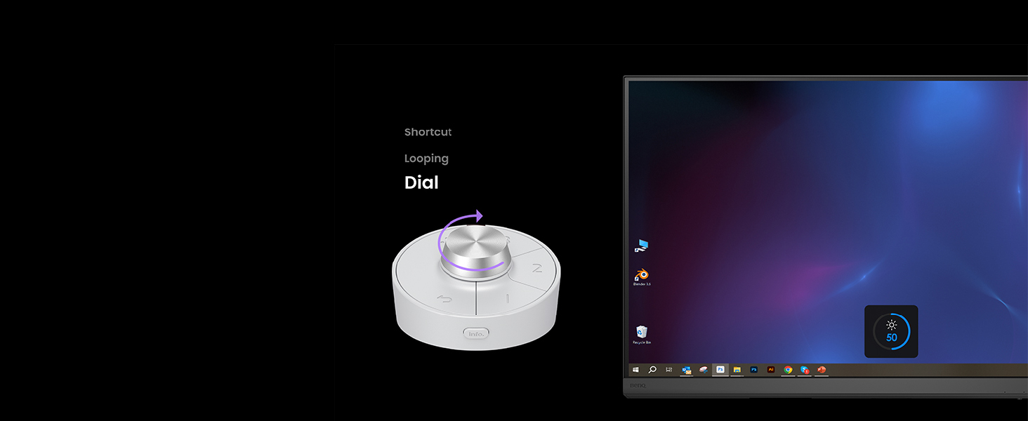 Offering quick shortcuts and easy brightness, contrast, and volume adjustments.