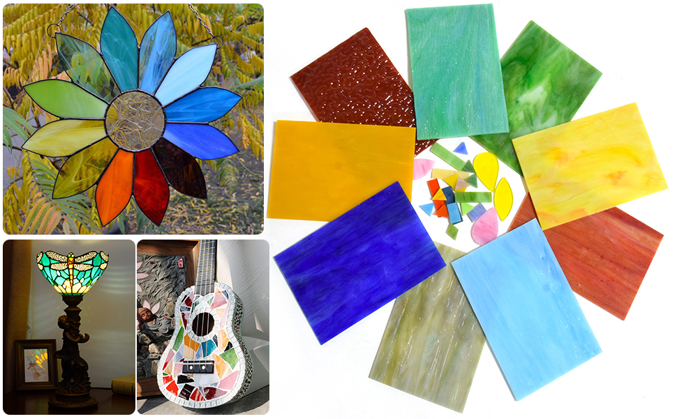 Wecrejoni 9 Sheets Stained Glass Sheets 4 x 6 inch Mosaic