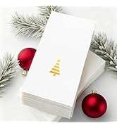 100-PK Christmas Paper Napkins Disposable: Guest Dinner Hand Towels, Gold Foil Christmas Trees De...