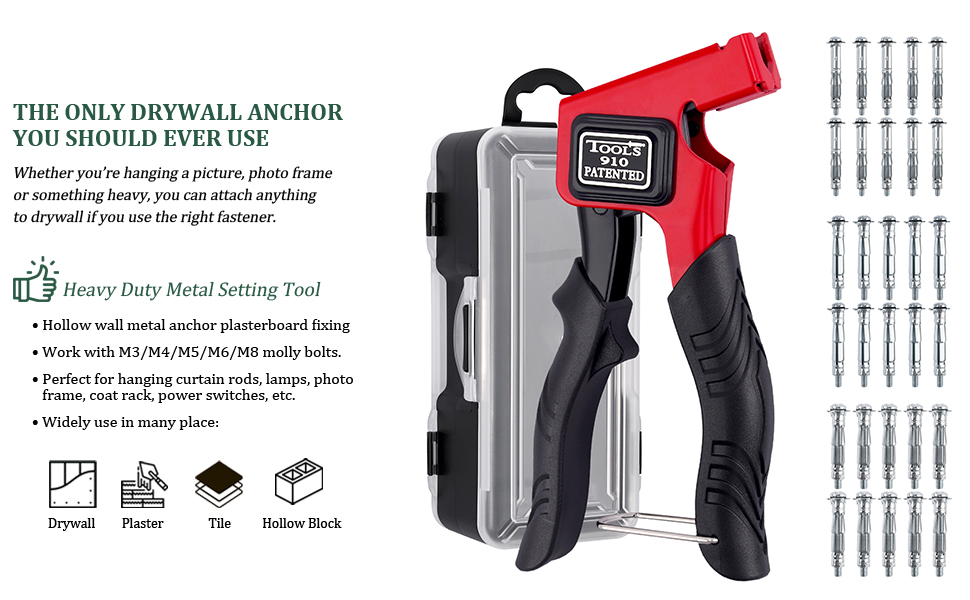 Wall Anchor Setting Tool Set with Storage Case, JiGiU Hollow Wall